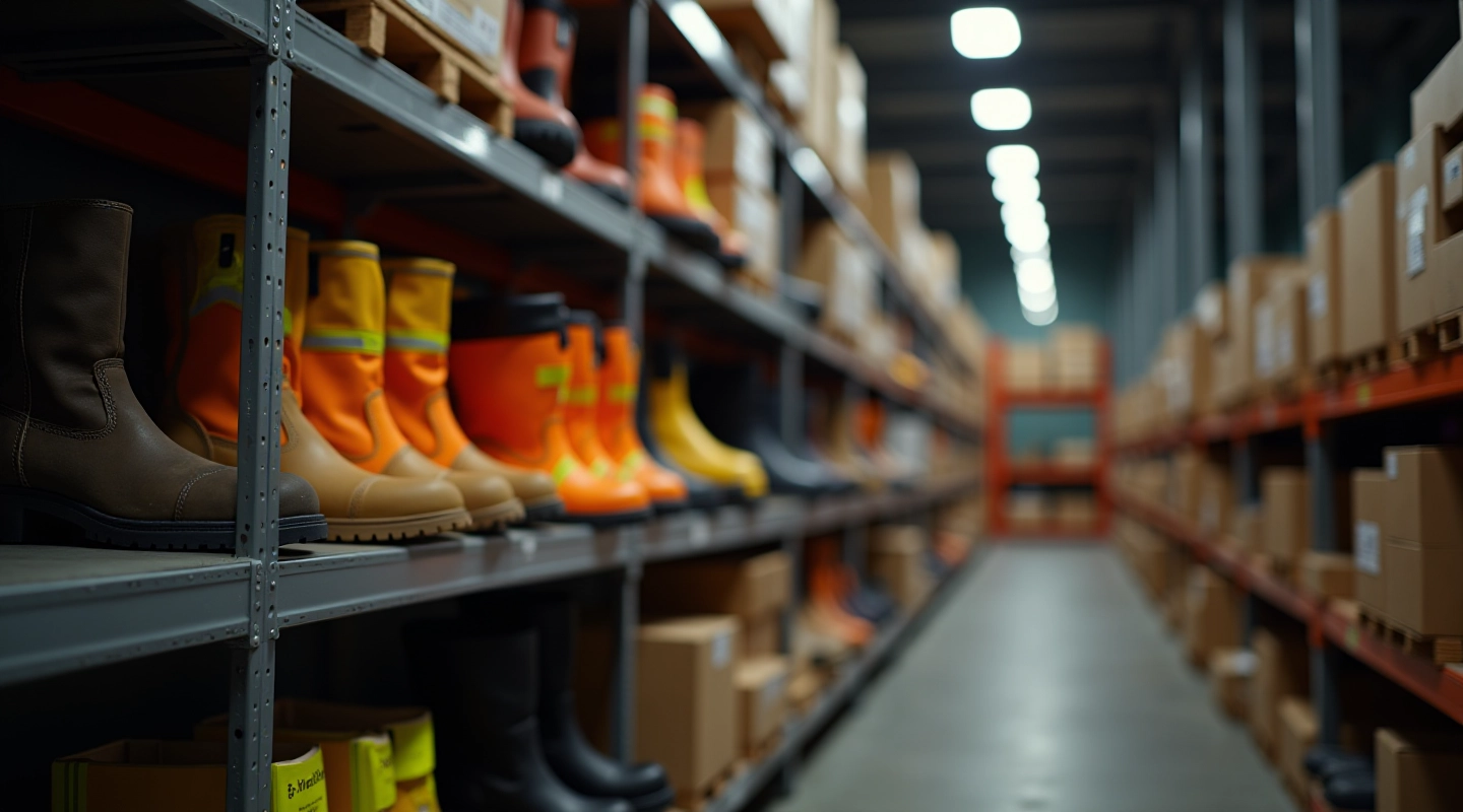 Modern industrial safety equipment and protective workwear displayed professionally